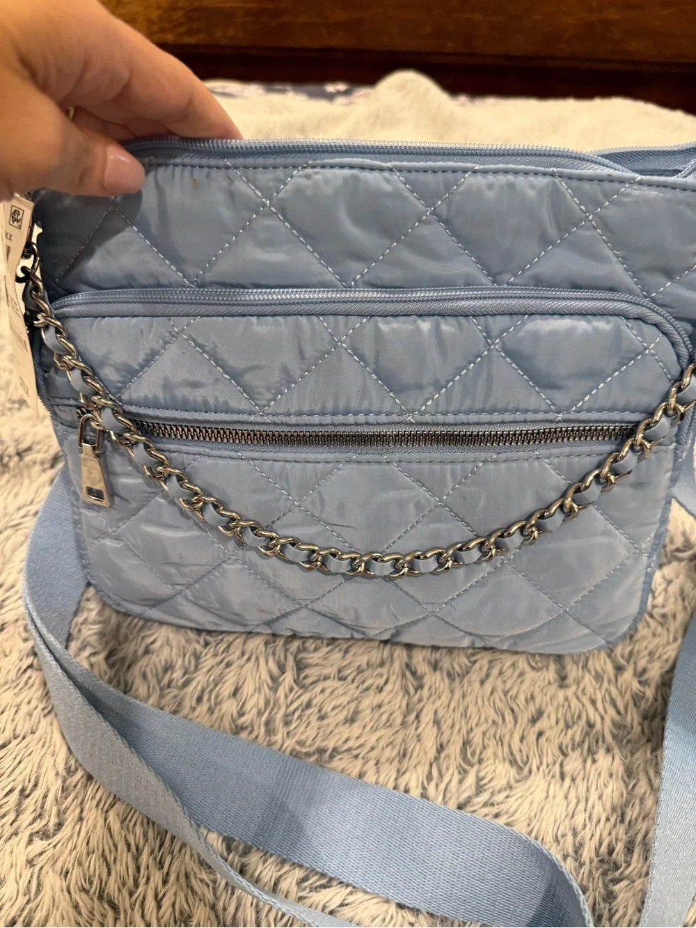 NWT INC International Concepts Quilted Light Blue Crossbody with Gold Chain